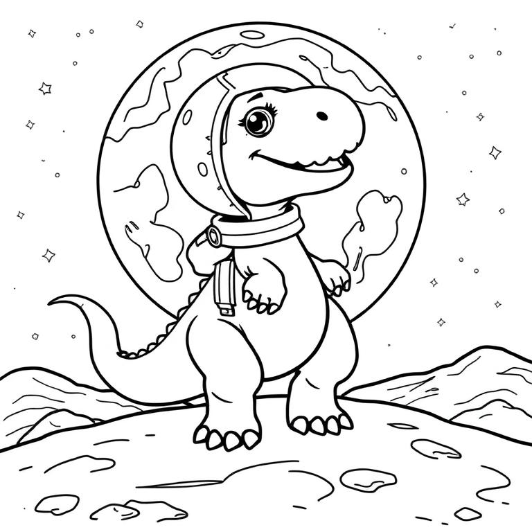 Coloring page: Dino in Space