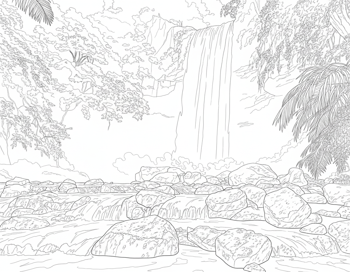 Misty Waterfall coloring page